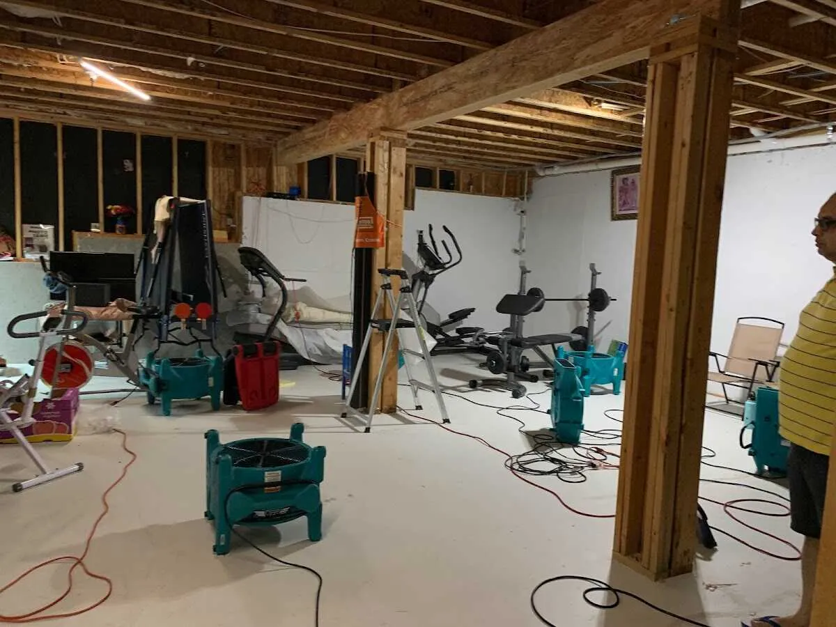 Basement drying equipment setup for Contents Cleaning & Restoration in Riverdale